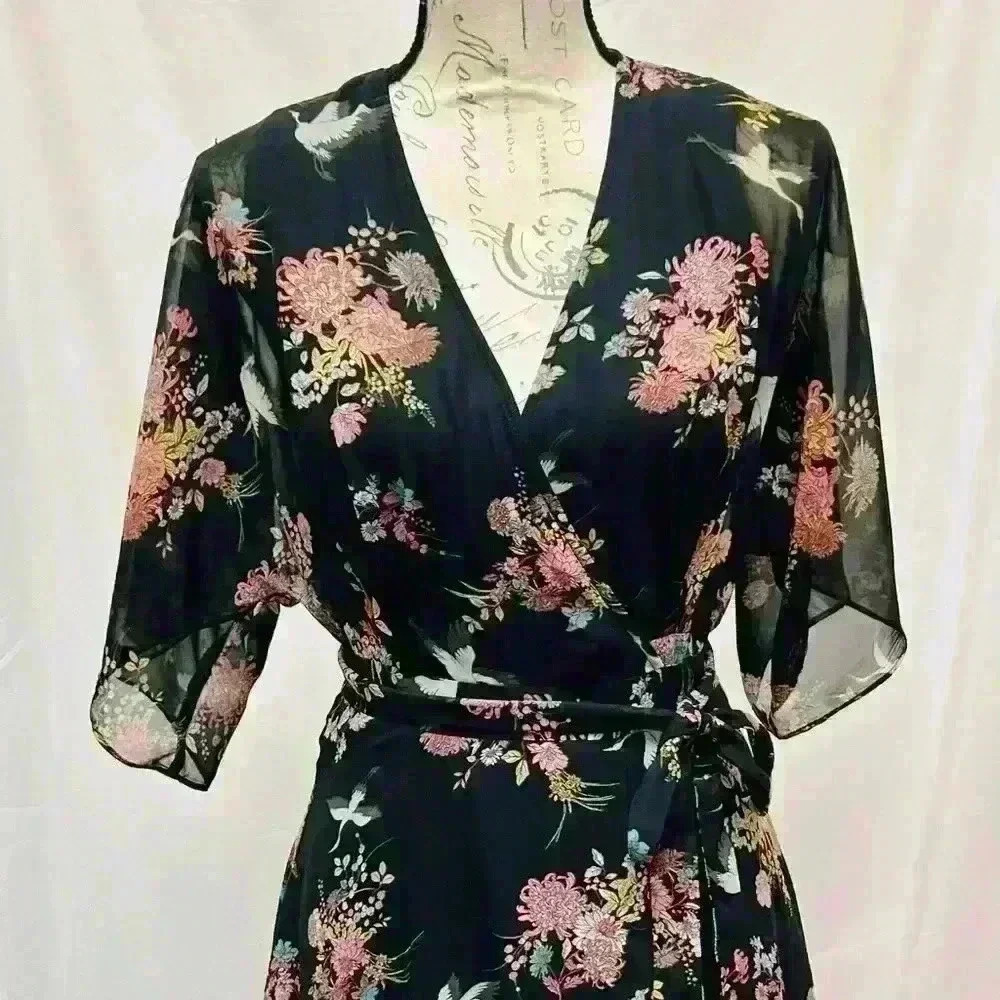 Lulus Sweet Bouquet Black Floral Print Wrap Maxi Dress Size Small - Picture 6 of 12